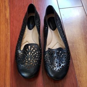 Black open loafers